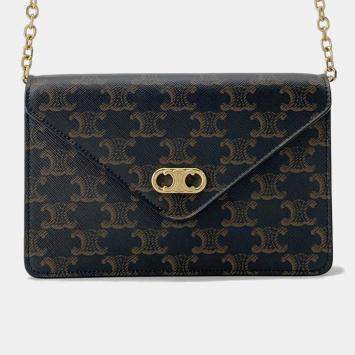 Pre Owned Celine Celine Chain Wallet Black/Brown Pvc/Leather