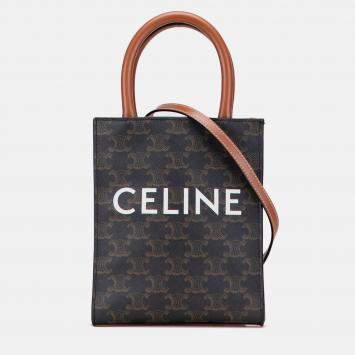 Pre Owned Celine Brown Mini Triomphe Coated Canvas Vertical Cabas Satchel