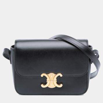 Pre Owned Celine Black Teen Shiny Calfskin Triomphe Crossbody