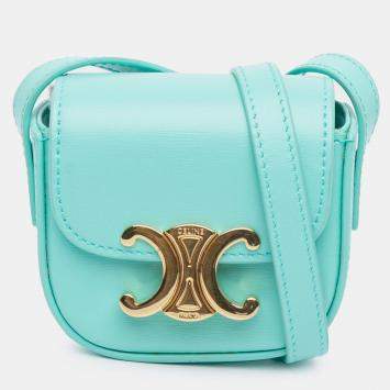 Pre Owned Celine Blue Leather Triomphe AirPods Case with Strap