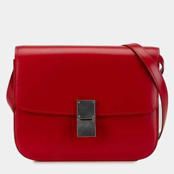 Pre Owned Celine Red Medium Calfskin Classic Box