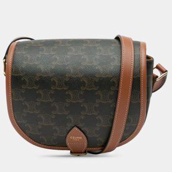 Pre Owned Celine Brown Medium Triomphe Coated Canvas Folco Crossbody