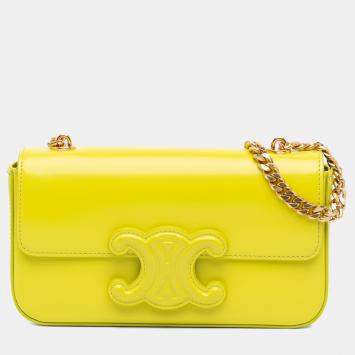 Pre Owned Celine Yellow Calfskin Cuir Triomphe Chain Shoulder Bag