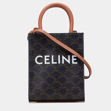 Pre Owned Celine Brown Mini Triomphe Coated Canvas Vertical Cabas Satchel