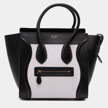 Pre Owned Celine Black/White Micro Bicolor Leather Luggage Tote