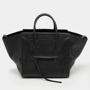 Pre Owned Celine Black Leather Medium Phantom Luggage Tote