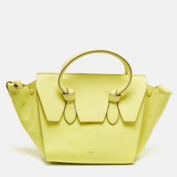 Pre Owned Celine Lime Yellow Leather Mini Tie Tote