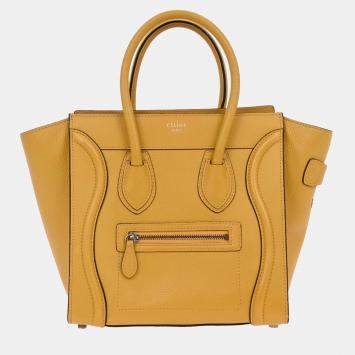 Pre Owned Celine Yellow Leather Micro Luggage Tote Bag