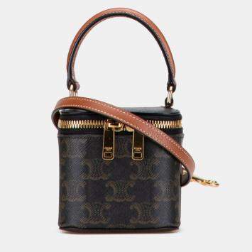 Pre Owned Celine Brown Mini Triomphe Coated Canvas Vanity Case