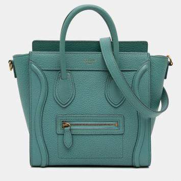 Pre Owned Celine Blue Nano Goatskin Luggage Tote
