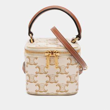 Pre Owned Celine White Mini Triomphe Coated Canvas Vanity Case