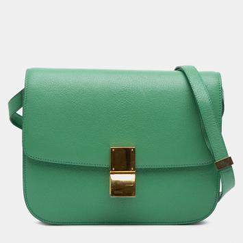 Pre Owned Celine Green Medium Calfskin Classic Box