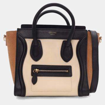 Pre Owned Celine Beige Nano Tricolor Leather Luggage Tote