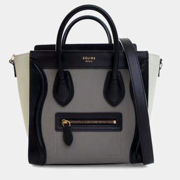 Pre Owned Celine Grey Nano Tricolor Grained Calfskin and Nubuck Luggage Tote