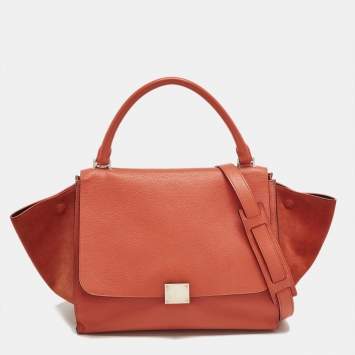 Pre Owned Celine Orange Leather and Suede Medium Trapeze Top Handle Bag