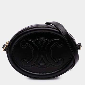 Pre Owned Celine Black Small Calfskin Cuir Triomphe Oval Crossbody
