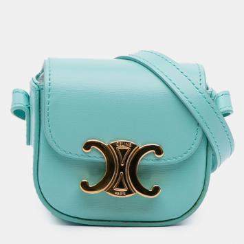 Pre Owned Celine Blue Leather Triomphe AirPods Case with Strap