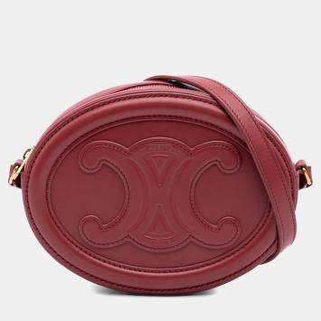 Pre Owned Celine Red Small Calfskin Cuir Triomphe Oval Crossbody