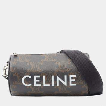 Pre Owned Celine Brown Triomphe Coated Canvas Cylinder Crossbody