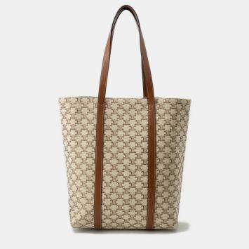 Pre Owned Celine Museum Bag Natural/Tan Triomphecanvas Leather