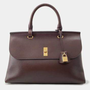 Pre Owned Celine Occur 16 (Case) Soft Handbag Hickory Leather Size Medium