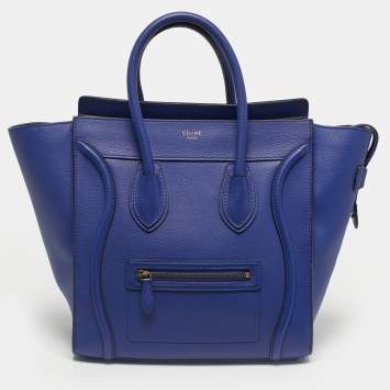 Pre Owned Celine Blue Leather Mini Luggage Tote
