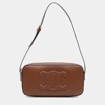 Pre Owned Celine Brown Mini Calfskin Cuir Triomphe Camera Shoulder Bag