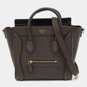Pre Owned Celine Dark Grey Leather Nano Luggage Tote