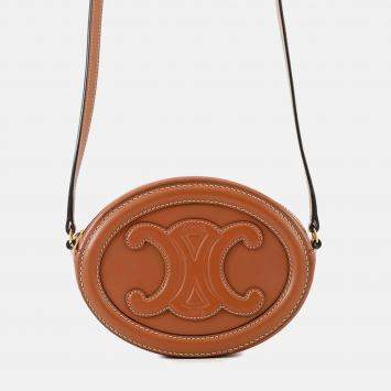 Pre Owned Celine Oval Purse Cuir Triomphe Shoulder Bag Tan Leather