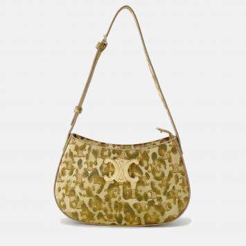 Pre Owned Celine Triomphe Tilly Leopard One-Shoulder Bag Beige Pvc Leather