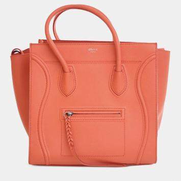 Pre Owned Celine Orange Medium Leather Phantom Luggage Tote