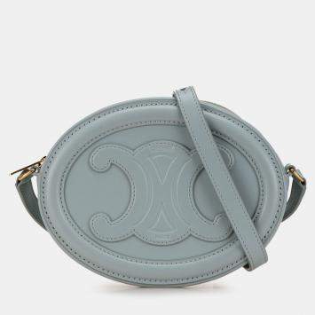 Pre Owned Celine Blue Small Calfskin Cuir Triomphe Oval Crossbody