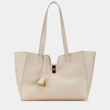 Pre Owned Celine White Smooth Calfskin Soft 16 Cabas