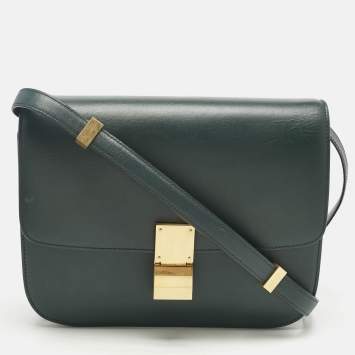 Pre Owned Celine Green Leather Medium Classic Box Shoulder Bag