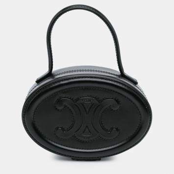 Pre Owned Celine Black Calfskin Cuir Triomphe Oval Handbag