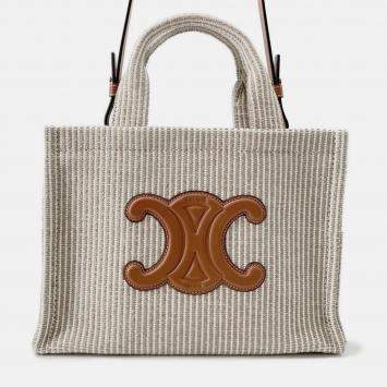 Pre Owned Celine Small Kabatais 2-Way Bag Gray/Brown Canvas Leather