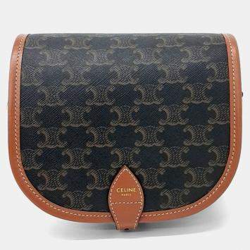 Pre Owned Celine Brown Coated Canvas Folco Bag Medium