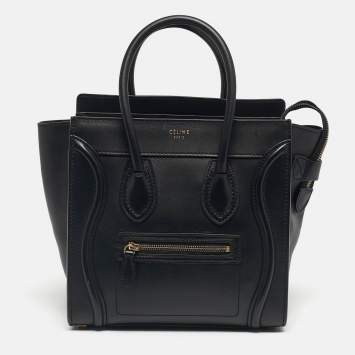 Pre Owned Celine Black Leather Micro Luggage Tote