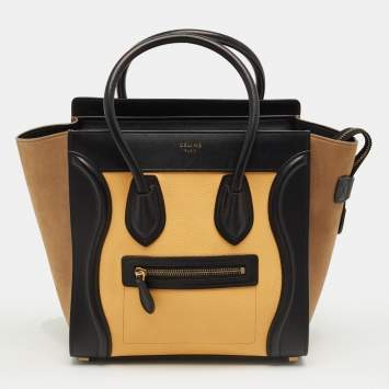 Pre Owned Celine Tricolor Leather and Nubuck Micro Luggage Tote