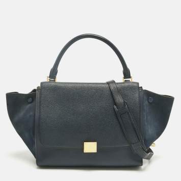 Pre Owned Celine Navy Blue Leather and Suede Medium Trapeze Top Handle Bag