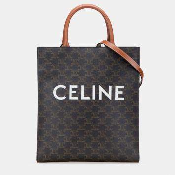 Pre Owned Celine Brown Small Triomphe Coated Canvas Vertical Cabas Tote