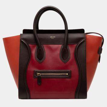 Pre Owned Celine Red Mini Tricolor Leather Luggage Tote