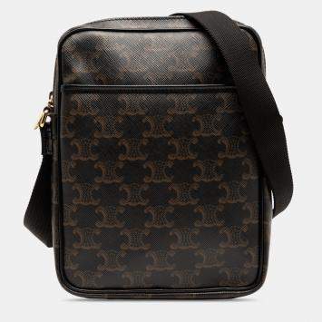 مملوكة مسبقًا Celine Brown Triomphe Coated Canvas Vertical Crossbody