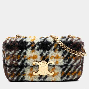 Pre Owned Celine Black Wool Triomphe Chain Shoulder Bag