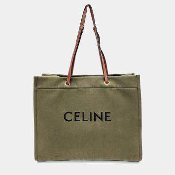 Pre Owned Celine Green Fabric Square Cabas Tote Bag