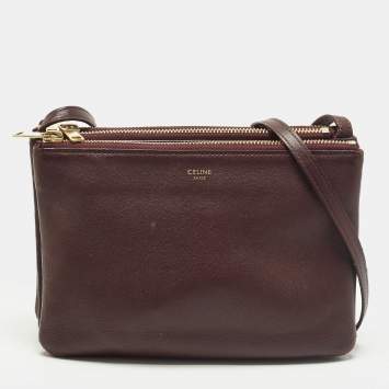 Pre Owned Celine Trio Small Burgundy Leather Crossbody Bag