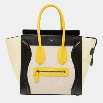 Pre Owned Celine Brown Micro Tricolor Canvas and Leather Luggage Tote