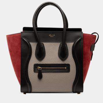 Pre Owned Celine Brown Micro Tricolor Leather Luggage Tote