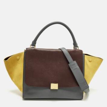 Pre Owned Celine Tricolor Leather and Suede Medium Trapeze Top Handle Bag