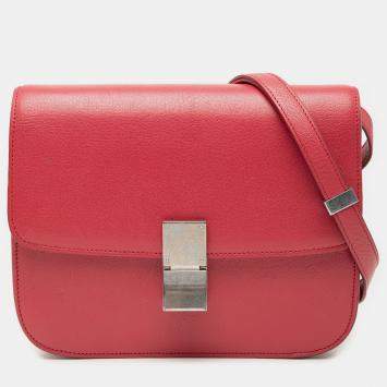 Pre Owned Celine Red Medium Calfskin Classic Box